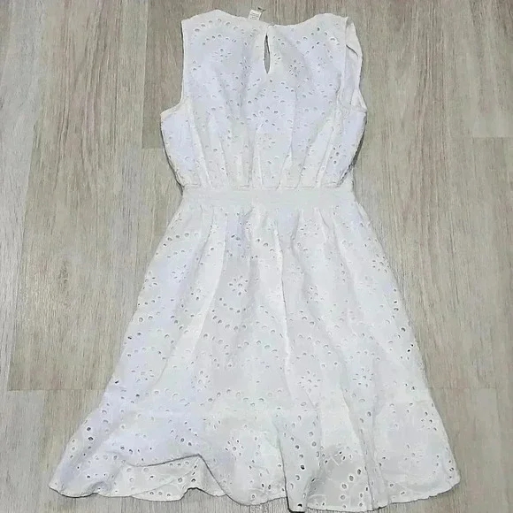 Japna Women's Sleeveless Elastic Waist Ruffle Lined Eyelet Dress White Medium - Picture 6 of 7